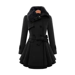 Alamode By Akanksha Women Terra Fur Detailed Double Breasted Overcoat-image-61