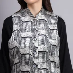 KALINI Wave Pattern Printed Woven Nehru Jacket image 5