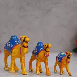eCraftIndia Set Of 3 Orange & Blue Camel Figurine Showpieces-23