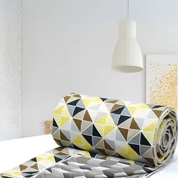 Aurave Iris Blue & Yellow Geometric Cotton AC Room 150 GSM Reversible Single Bed Dohar-image-29
