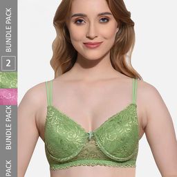 FIMS Pack of 2 Floral Full Coverage Underwired Lightly Padded Bra-80