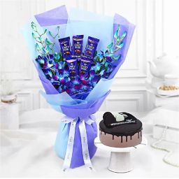 Bloomy Orchids and Choco Cake Combo image 1