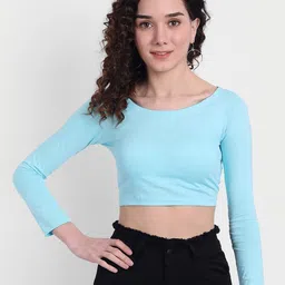COLOR CAPITAL Turquoise Blue Solid Crop Top-image-40