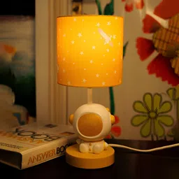 Ekhasa Yellow & White Printed Ceramic Cylindrical Shaped Table Lamp-13