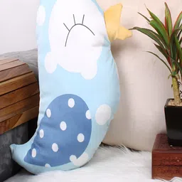 STITCHNEST White & Blue Printed Filled Cushion-image-4