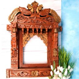 apka mart Brown Textured Wooden Jharokha Wall Decor-picture-4