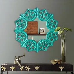 VAS collection home Blue Self Design Abstract Shaped Wooden Decorative Wall Mirror-picture-56