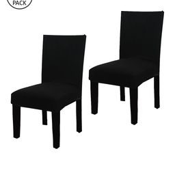 HOUSE OF QUIRK Set Of 2 Black Solid Stretch Protector Chair Seat Slipcovers-7