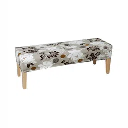 HOKIPO Grey & White Floral Printed Stretchable Dining Bench Slipcover-2