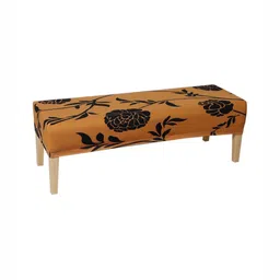 HOKIPO Mustard-Yellow & Black Printed Stretchable Rectangle Dining Bench Cover-image-86