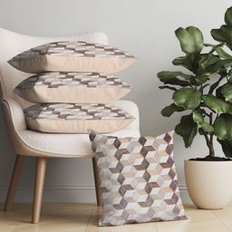 Just Home Beige & White Set of 4 Geometric Velvet Square Cushion Covers-17