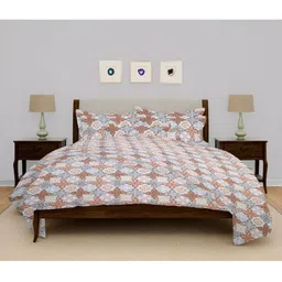 ARVIND Brown & Blue Geometric 130 TC Cotton Queen Bedsheet With 2 Pillow Covers-picture-11
