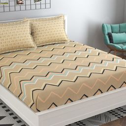 MAFATLAL Beige & Blue Striped 160 TC Queen Bedsheet with 2 Pillow Covers-21