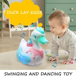 Swan Duck With 3 Eggs Toy with Lights & Sound Music & Walking Battery Operated-0