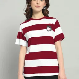 the dry state Women Printed Round Neck Pure Cotton Red, White T-Shirt-picture-8