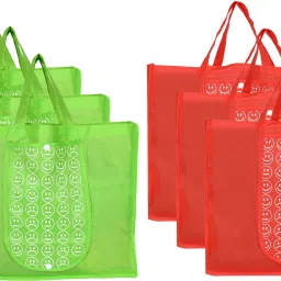 Shopping Grocery Bags Foldable, Washable Grocery Tote Bag with One Small Pocket, Eco-Friendly Purse Bag Fits in Pocket Waterproof & Lightweight (Set Of 6,Green & Red) Pack of 6 Grocery Bags-picture-8