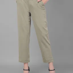 crimsoune club Women Slim Fit Green Cotton Blend Trousers-picture-44