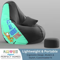 flipkart perfect homes XXXL PatternPuff Bag With Free Cushion and Puffy , All About Trying-Black Teardrop Bean Bag With Bean Filling image 3