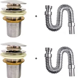 MIRROR CHROME Pop-Up Waste Coupling With BRASS NUT + CHROME Waste Pipe ( SET OF 2 ) For Wash Basin Cartridge Faucet-0