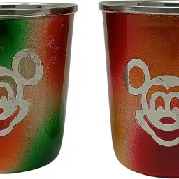 (Pack of 2) Steel Glass with Embedded Bell (Ghanti) for Kids, Mickey Print, Pack-2, 140 ML Glass Set Water/Juice Glass-image-60