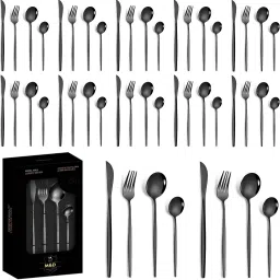 Matte Black Silverware Set | Premium French Style 48-Pcs Flatware Dinnerware Stainless Steel Cutlery Set-image-8