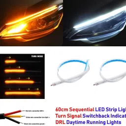 White Flow LED Sequential Audi Style Daytime Running Lights Stick-on Above Headlamp Car Fancy Lights-13