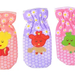 Soft & Cute Printed Fancy Baby Milk Feeding & Nursing Bottle Cover Teddy shape Feeder Elastic Closure Pack Of 3 Pc-picture-3