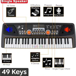 toybucket 49 Keys Electronic Piano Keyboard with Microphone, DC Power Option, Recording image 2