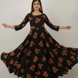 Women Printed Viscose Rayon Flared Kurta-image-6