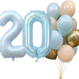 Solid 20th BIRTHDAY ANNIVERSARY 32" NUMBER BALLOON PARTY DECOR PASTEL BLUE NUMBER Balloon Bouquet-image-43