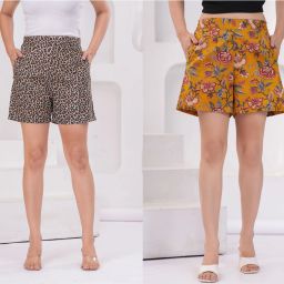 Pack of 2 Printed Women Yellow, Brown Regular Shorts-image-4