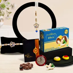 Bhaiya Bhabhi Rakhi Combo with Choco Butterscotch(32gm)|Rakhi for Bhaiya/Bhabhi |K1_458_BS32 Assorted Rakhi, Chawal Roli Pack, Coins, Greeting Card Set-image-21