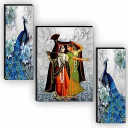 Set Of 3 Radha Krishna Wall Paintings For Home Décor Gift Items Digital Reprint 12 inch x 18 inch Painting-image-70