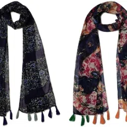 Self Design Chiffon Women Multicolor Scarf, Stole, Fancy Scarf-image-13