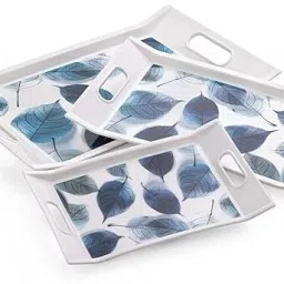 finner Set of 3 Printed Serving Trays with Handles – Multipurpose Plastic Trays Tray image 4