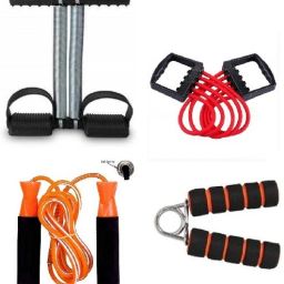FITNESS ACCESSORIES COMBO OF DOUBLE SPRING TUMMY TRIMMER WITH CHEST EXPANDER WITH SKIPPING ROPE AND FOAM HAND GRIP Fitness Accessory Kit Kit-image-69