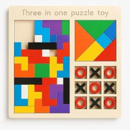 3 in 1 Wooden Puzzle Toy for Kids | Tetris Blocks, Tangram Shapes & Tic-Tac-Toe-13