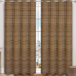 saral home Gold Chenille Striped 9 Ft Light Filering Eyelet 2 Door Curtains-picture-9