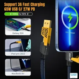 FLASHDART USB Type C Cable 13 A 1 m Braided 4 in 1 65W Fast Charging Cable Compatible for- & Android with MFI Certified (1 Meter) image 2