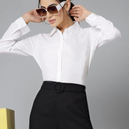 Women Regular Fit Solid Spread Collar Formal Shirt-image-5