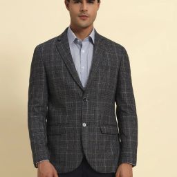 Men Checkered Single Breasted Formal Blazer-image-18