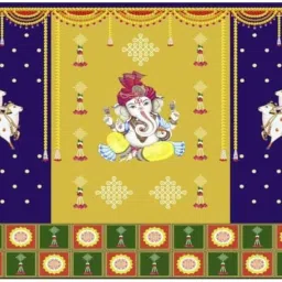 Ganesh printed Special Size 5 Feet Height 8 Feet Ganesh Festival Special Curtain Fabric-24
