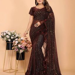 Self Design Bollywood Net Saree-image-40