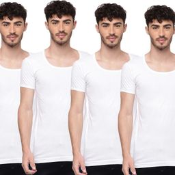 ramraj Pack of 4 White Round Neck Half Sleeve Cotton Undershirt Men Vest-picture-0