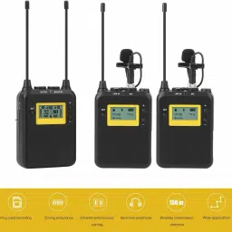 LENSGO LWM-328C Wireless Microphone System, 99-Channel UHF Professional Omnidirectional Wireless Lavalier Lapel Mic with 2 Transmitter & 1 Receiver for All Smartphone Camcorder Canon Nikon DSLR Camera Camera Microphone image 5