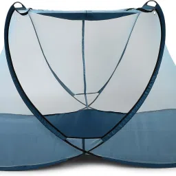 sk online services Polyester Adults Washable Attractive Sleeping Single Bed Mosquito Net With Cloth Base/ Portable Single Bed Mosquito Net With Large Zippers For Easy Entrance And Exit (Blue) Mosquito Net image 2
