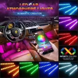 Car Atmosphere LED Lights 4pcs 48 LED DC 12V Multicolour Music Car Strip Light Car Fancy Lights-10
