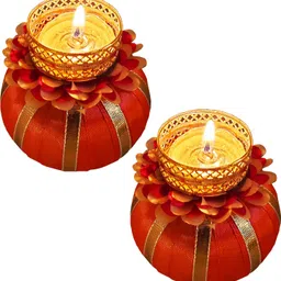 ascension Matka Kalash Tealight Candle Holders for Table Dining Room Christmas Lighting Home Decoration Diwali Gifts Navratri Dussehra with Tea Light Plastic 2 - Cup Tealight Holder Set-picture-20