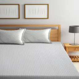 arrabi Grey Stripes 300 TC Cotton Blend Double King Sized Bedsheet With 2 Pillow Covers-picture-8