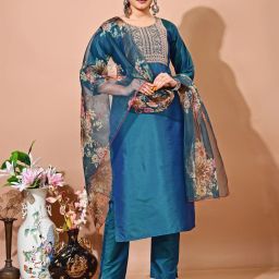 Women Art Silk Kurti Pant Dupatta Set-image-48